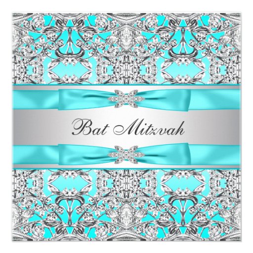 Bat mitzvah bleu turquoise invitations