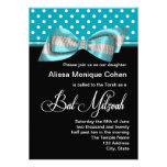 Bat mitzvah bleu turquoise noir de point de polka faire-part