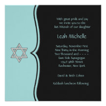 Bat mitzvah bleu turquoise noir invitations personnalisables