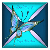 Bat mitzvah bleu turquoise pourpre de papillon invitations