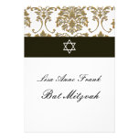 Bat mitzvah+Damassé/noir d'or de Faux+blanc Faire-parts