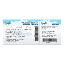 Bat mitzvah de barre de billet d'avion cartons d'invitation
