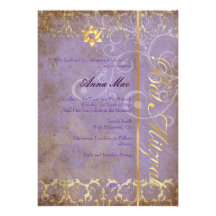 Bat mitzvah grunge/lilas/or de damassé faire-part personnalisés