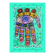 Bat mitzvah - mer bleue Hamsa de batik Invitations Personnalisées
