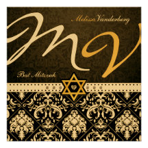Bat mitzvah métallique élégant de damassé d'or cartons d'invitation