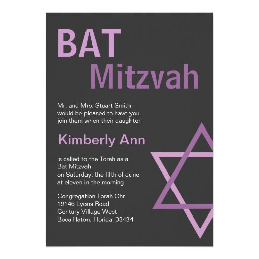 Bat mitzvah moderne Invitiation- gris-foncé et ros Invitation