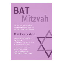 Bat mitzvah moderne Invitiation- pourpre et rose Invitation
