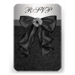Bat mitzvah noir argenté RSVP de damassé Carton D'invitation