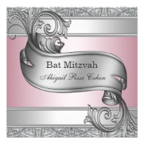 Bat mitzvah rose argenté invitations