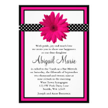 Bat mitzvah rose de pois de noir de marguerite invitations