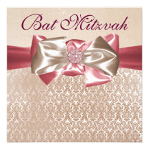 Bat mitzvah rose en ivoire de damassé invitation personnalisée