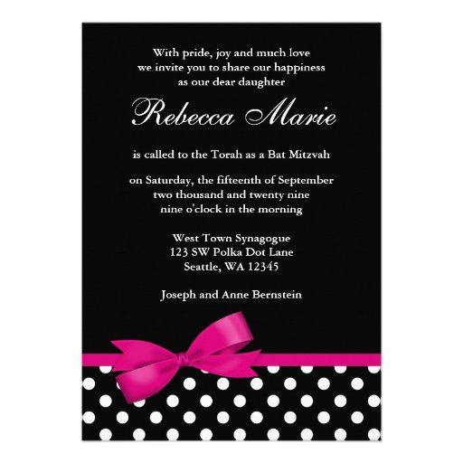 Bat mitzvah rose et noir d'arc de pois faire-part personnalisés