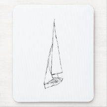 Bateau à voile. Croquis en noir et blanc. Tapis De Souris