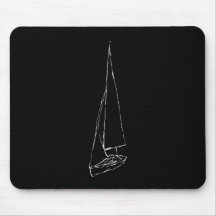 Bateau à voile. Croquis en noir et blanc. Tapis De Souris