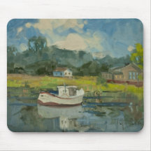 Bateau de pêche dans les marais de sel Mousepad Tapis De Souris