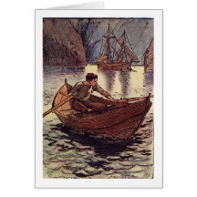 Bateau de pirate dans une crique carte de vœux