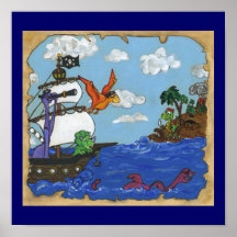 Bateau de pirate de dinosaure poster