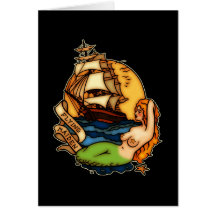 Bateau de sirène et de pirate cartes de vœux