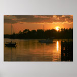 Bateaux au coucher du soleil affiche