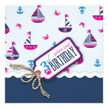 Bateaux oh ! Carré 3 d'invitation d'anniversaire d