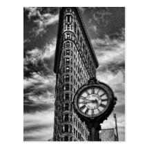 Bâtiment et horloge de Flatiron en noir et blanc Cartes Postales