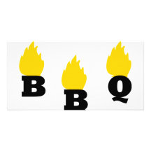 BBQ avec l'icône de flammes Cartes De Vœux Avec Photo