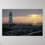Beau coucher du soleil : Phare de la crique de Peg Poster