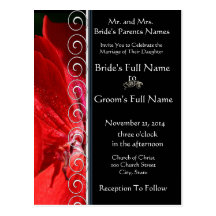 Beau faire-part de mariage rouge élégant de fleur cartes postales