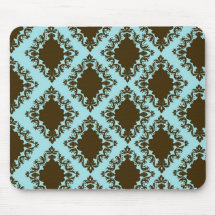 beau motif de damassé de diamant brun et bleu tapis de souris
