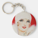 Beauté d'années '20 en blanc et rouge porte-clefs