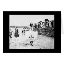 Beauté de maillot de bain à la plage 1909 cartes de vœux