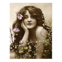 Beauté vintage avec des fleurs cartes postales