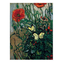 Beaux-arts de pavots et de papillons de Van Gogh ( Carte Postale