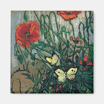 Beaux-arts de pavots et de papillons de Van Gogh ( Magnets Pour Réfrigérateur