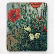 Beaux-arts de pavots et de papillons de Van Gogh ( Tapis De Souris