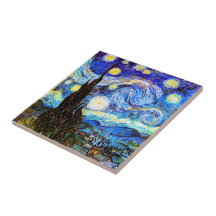 Beaux-arts vintages étoilés de la nuit de Van Gogh Carreau En Céramique