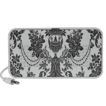 beaux roses de damassé élégants blancs et noirs haut-parleur ordinateur portable