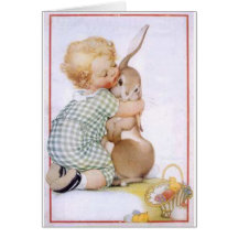 Bébé étreignant le lapin de Pâques Cartes De Vœux