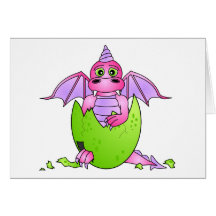 Bébé mignon de dragon en oeuf criqué - rose/pourpr cartes