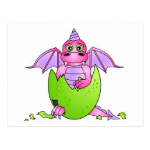 Bébé mignon de dragon en oeuf criqué - rose/pourpr cartes postales