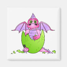 Bébé mignon de dragon en oeuf criqué - rose/pourpr aimant pour réfrigérateur