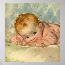 Bébé mignon d'enfants vintages dans le rose sur la poster