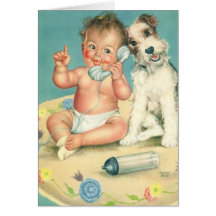 Bébé mignon vintage parlant sur le chien de Terrie Carte De Vœux