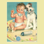 Bébé mignon vintage parlant sur le chiot de téléph cartes postales