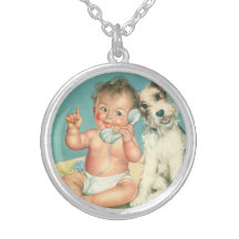 Bébé mignon vintage parlant sur le chiot de téléph bijouterie personnalisée