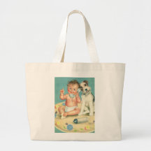 Bébé mignon vintage parlant sur le chiot de téléph sacs fourre-tout