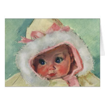Bébé mignon vintage utilisant un manteau de fourru carte