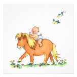 Bébé sur le cheval de poney - faire-part de naissa