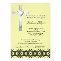 Beige Elegant Lace Baptism/Christening Invite