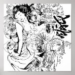 belle conception japonaise de vecteur de femme affiche